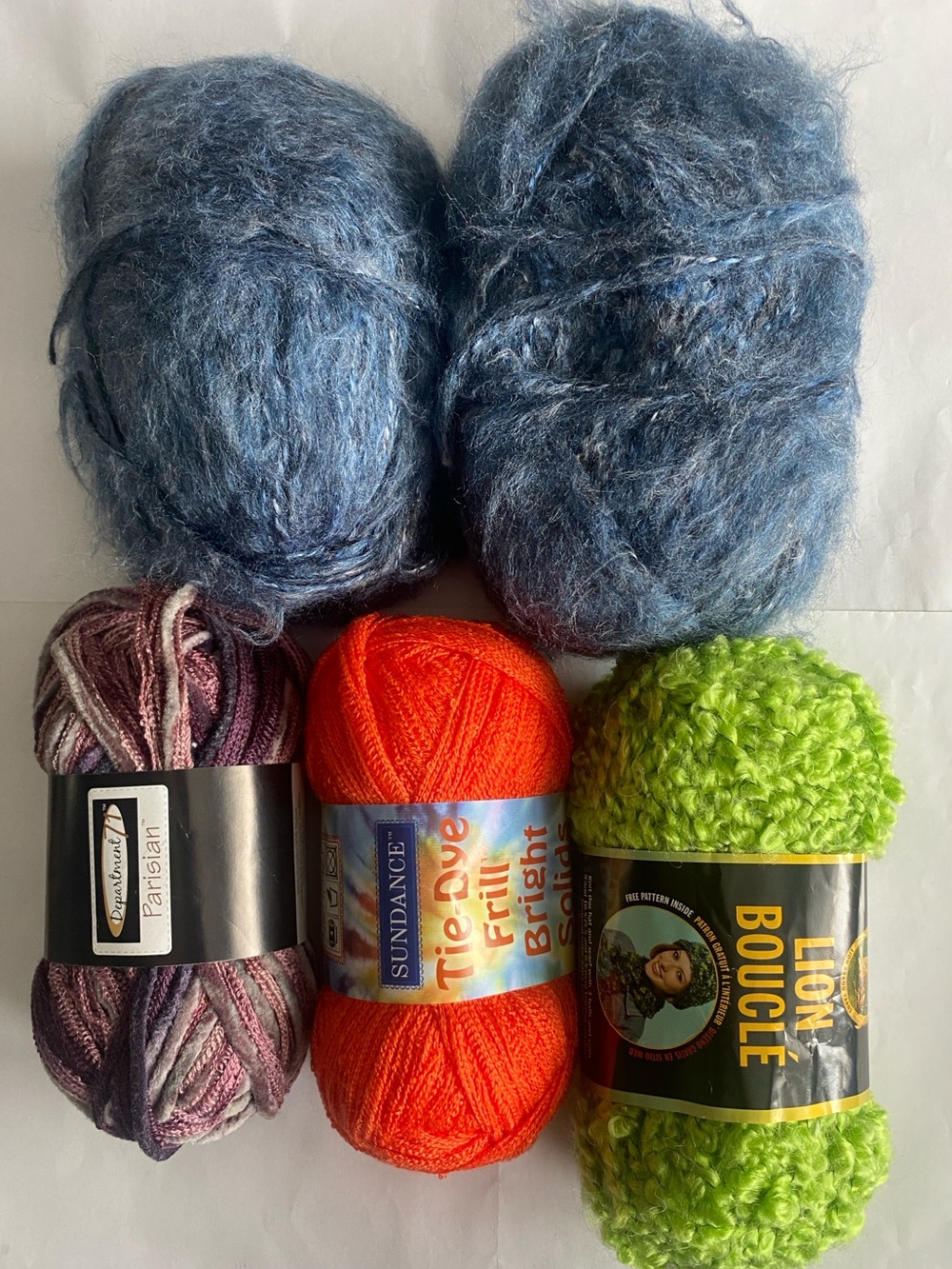 Lot of 5 Skeins of Specialty & Textured Yarns In Various Colors & Styles